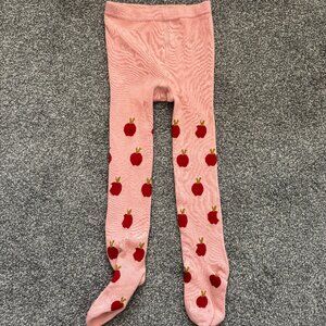 Little Stocking Company pink tights with red apples